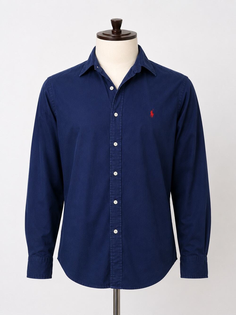 Ralph Lauren Navy Blue Long Sleeve Button-Down Shirt with Red Polo Logo